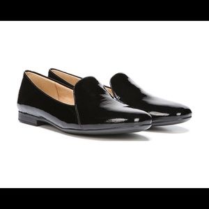 Black patent leather loafers/flats, size 6